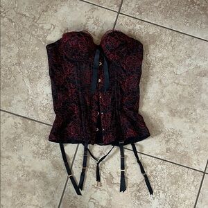 Savage X Fenty Black and Red Lace Bustier